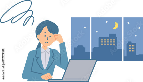 残業している女性の会社員のイラスト