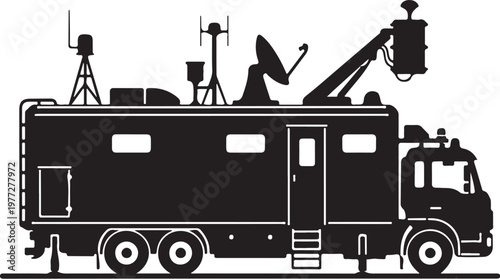 Black truck, mobile command center, emergency response vehicle, satellite truck