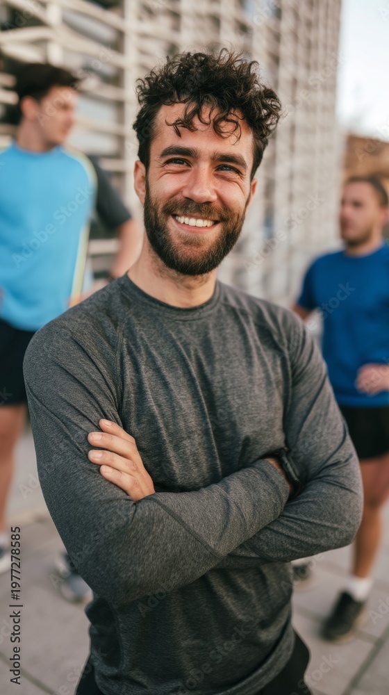 Fototapeta premium Young Man in Casual Sports Attire, Standing with Hands on Hips
