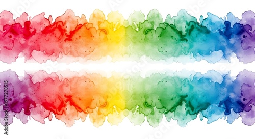 Vibrant rainbow watercolor splashes on white background for design and decoration purposes with colorful artistic elements