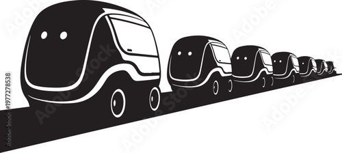 Black and white caravan, camper van, travel trailer, RV icons, vector illustrations