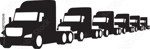 Truck convoy, semi-truck silhouettes, black transport vehicles, fleet icons