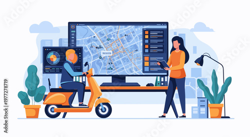 Woman Standing Near Man Riding Scooter.