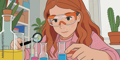 Girl Conducting Science Experiment in Lab
