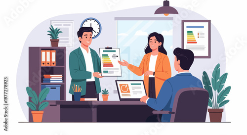 Business Meeting with Colleagues Discussing Project.