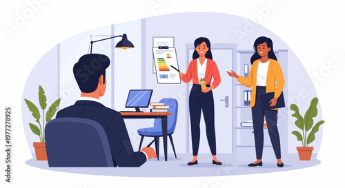 Business Meeting with Colleagues in Office Setting.