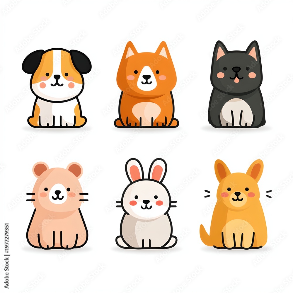 Fototapeta premium A group of cute, cartoonish animals sitting and smiling, exuding a playful vibe