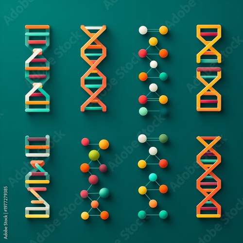 Diverse DNA strands in array formation. Showing concepts related to genetics and science.
