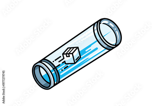 Package quickly moving through a transparent tube illustration
