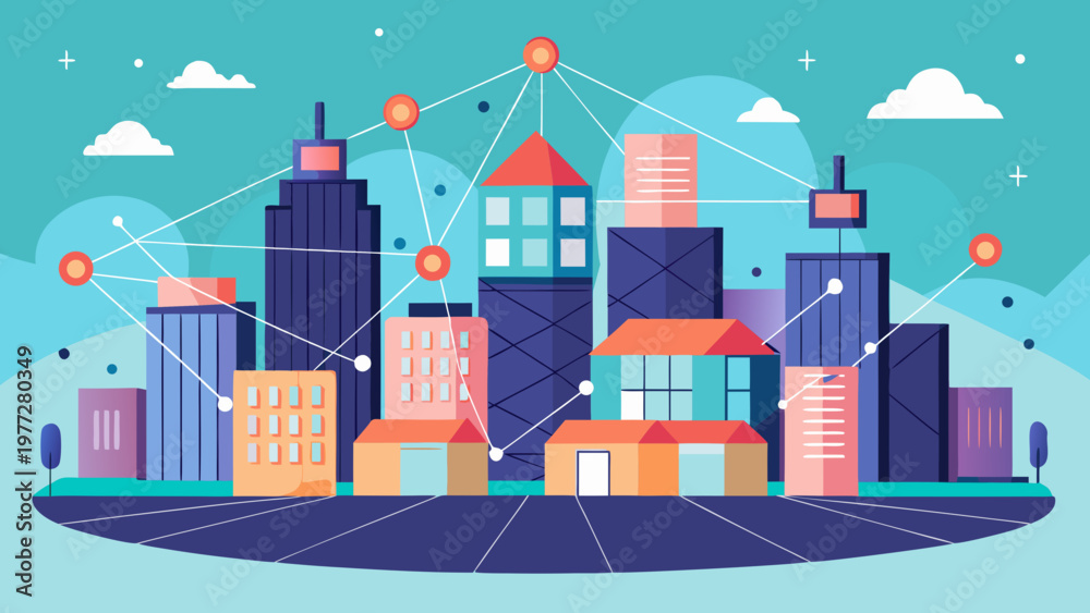Fototapeta premium Abstract Smart City Network Flat Vector