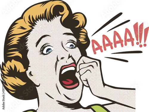 A cartoon woman screaming in shock or surprise with a loud expression