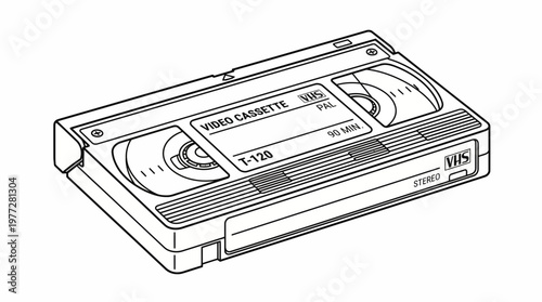 Classic Analog Video Cassette Tape for Home Entertainment and Archival Recording, Retro Media Technology Illustration