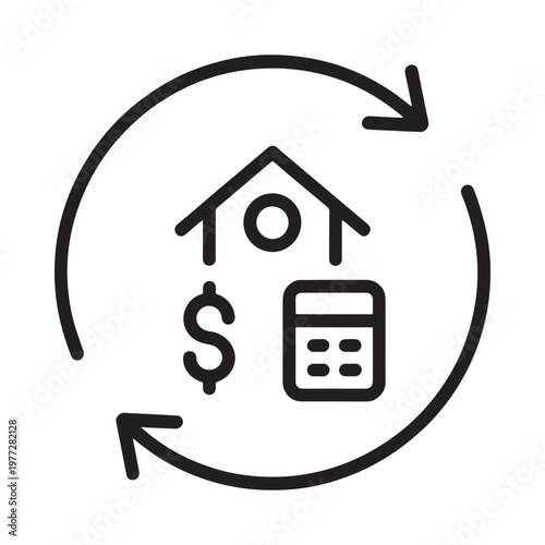Home valuation and financial calculations represented by a circular arrow icon