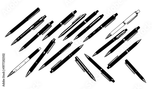 Colorful Ballpoint Pens Vertical Set Vector Office and School Stationery Isolated on White