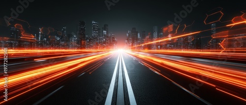 Urban Road with Light Trails at Night