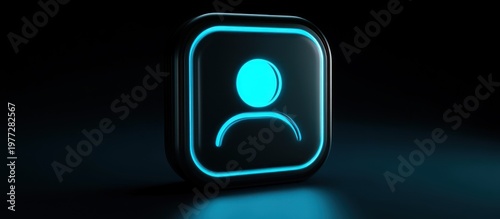 Neon profile icon on dark background, digital identity concept