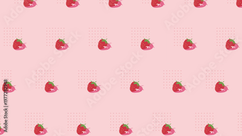 おしゃれでかわいいイチゴのパターン　苺のシームレスな背景装飾イラスト