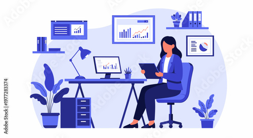 Woman Working on Laptop at Desk.