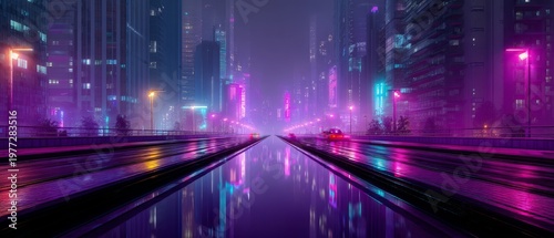 Cyberpunk Neon City Street at Night