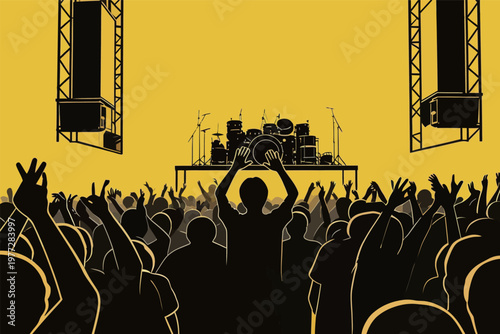 Live Music Concert Crowd Silhouette with Stage