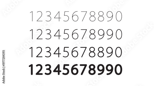 Numbers 0 through 9 displayed in four different font styles on a white background, showcasing variety.