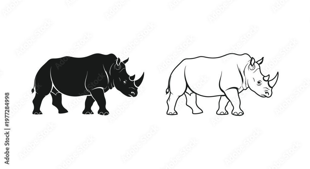 Fototapeta premium Black and White Rhino Comparison Guide Vector