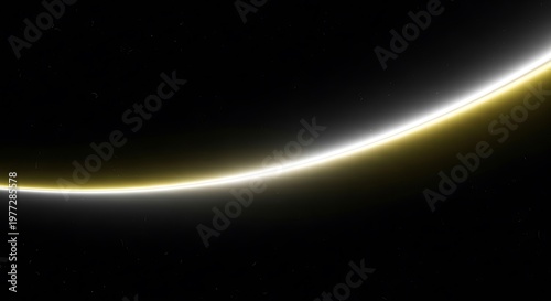 Minimal black background with curved golden light streak and glow