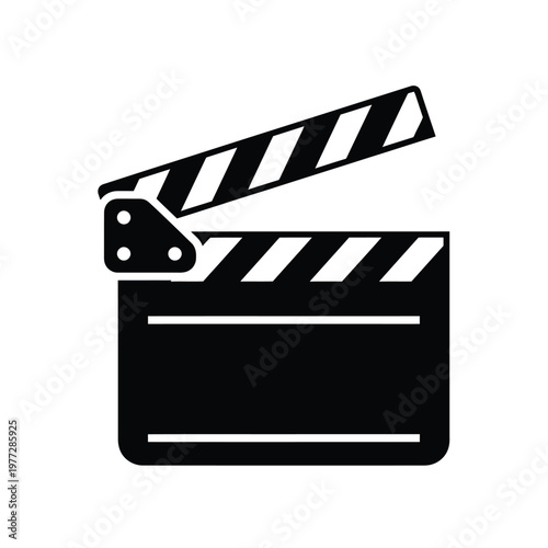 Black Clapperboard Icon for Filmmaking on White Background