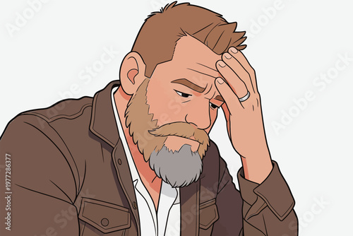 Bearded Man with Worried Expression in Jacket