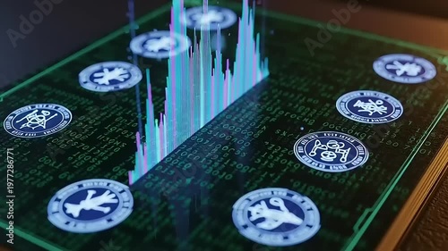 Cryptocurrency Coins on Transparent Glass Surface.