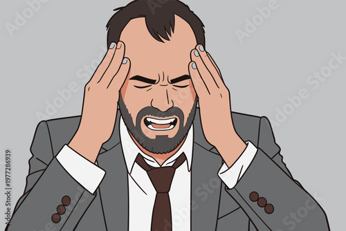 Stressed Businessman with Headache Holding Head