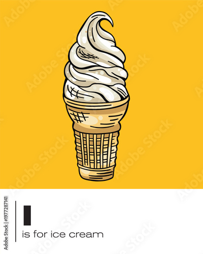 I is for ice cream flash card vector illustration and poster design for classrooms, teaching and education  