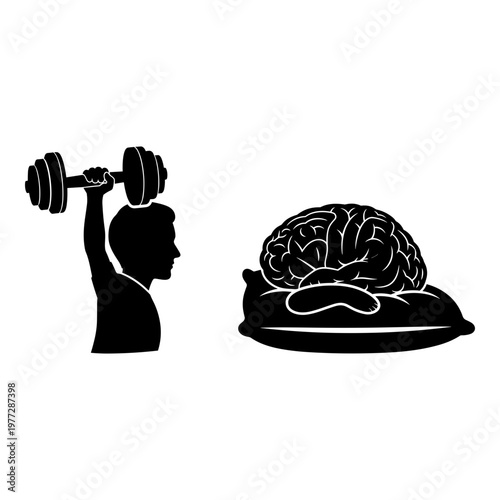 Brain Food, Fitness Motivation, Silhouette Icons, Black Vector Graphics, Healthy Lifestyle Symbols