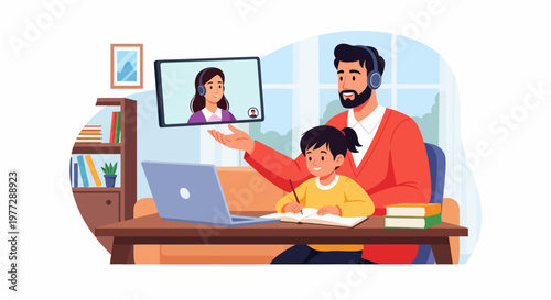 Father and Son Online Learning Together.