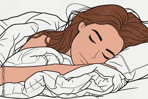 Woman Sleeping in Comfortable Bed with White Bedding