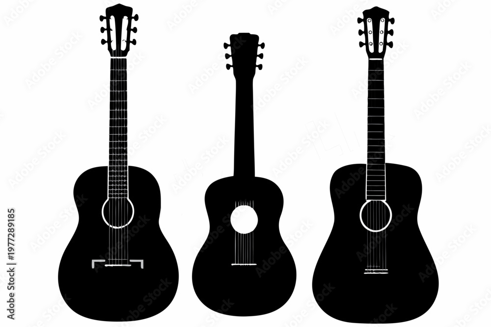Obraz premium acoustic guitar silhouette vector illustration collection for music performance, band, and musical design