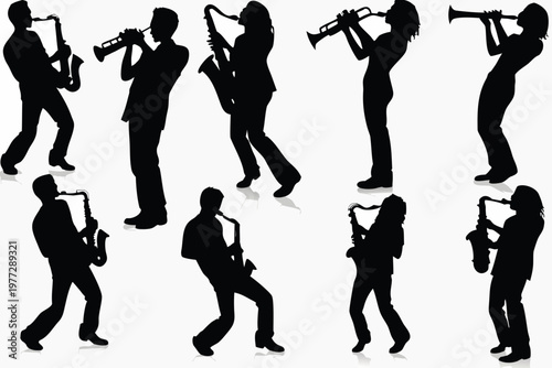 saxophone player silhouette vector illustration set for jazz band music performance and minimal design
