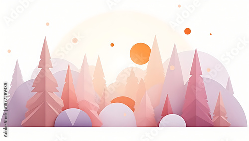 Pastel Winter Forest Landscape With Pink and Purple Tones and Soft Sunlight