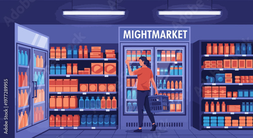 Man Shopping in Modern Convenience Store.