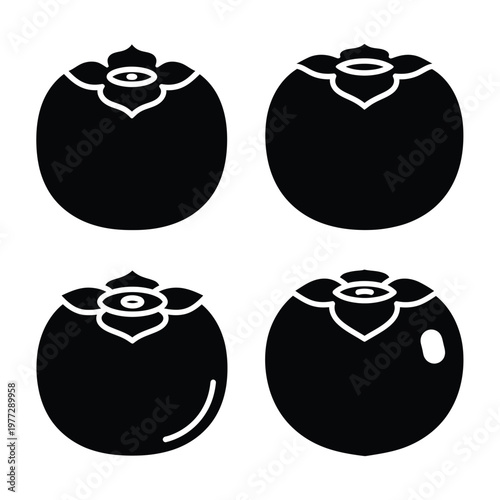 Four Black Silhouette Icons of Persimmons fruit graphic
