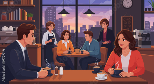 People Sitting at Tables in Coffee Shop.