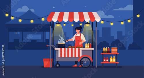 Street Food Vendor Serving Hot Meal.