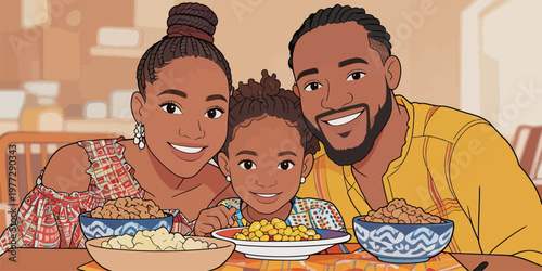 Family Having Meal Together at Dining Table