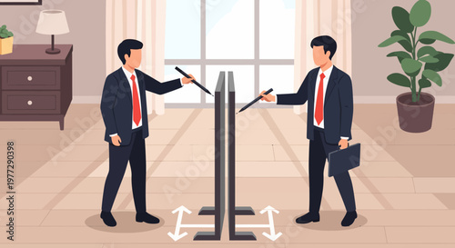 Two Businessmen Arguing Over Computer Monitor.