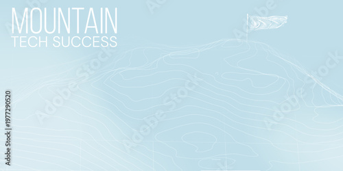 Soft gradient illustration with tech success mountain and glowing dots