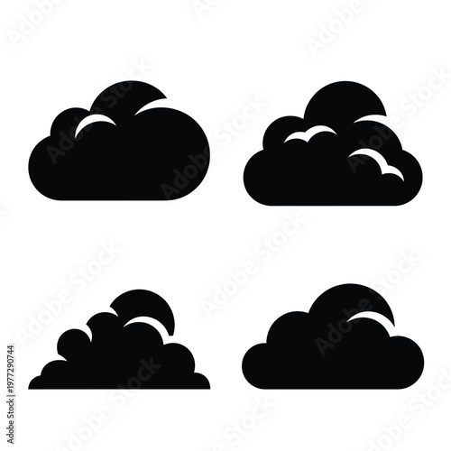 Four cloud icons in silhouette on white