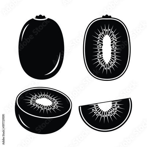 Kiwi Fruit Icons Set kiwifruit exotic fruit