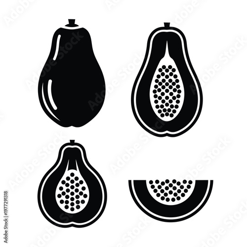 Papaya Fruit Icons Set tropical fruit food