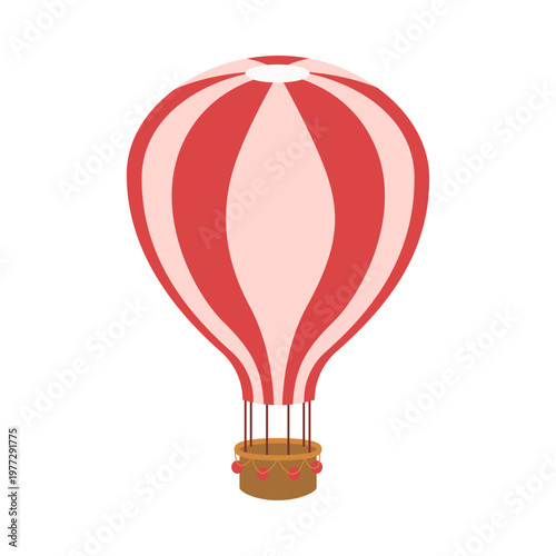 Simple red striped hot air balloon isolated on white background for travel and adventure concepts vector illustration