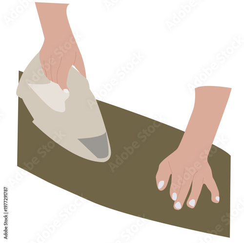 hands are ironing. Hand ironing clothes on an ironing board
